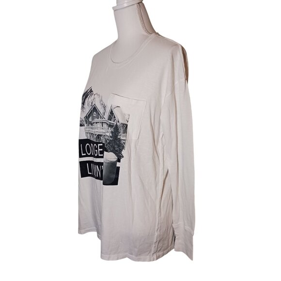 NEW Offline by Aerie Cotton Crew Neck Oversized‎ Off-White Graphic T-shirt XS - Picture 3 of 10